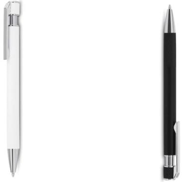 Imagem de Caneta Esferográfica com Corpo em Alumínio Reciclado, Tinta Azul, Ponta Média, Refil Substituível Tipo Parker, Clipe Cromado, Ambidestra (Branco e Preto)