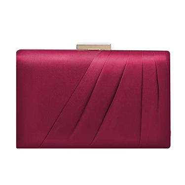 Imagem de Mulian LilY Bolsa Clutch De Cetim Plissada Cor Vinho Para Mulheres, Noiva Casamento, Festa Formatura M426