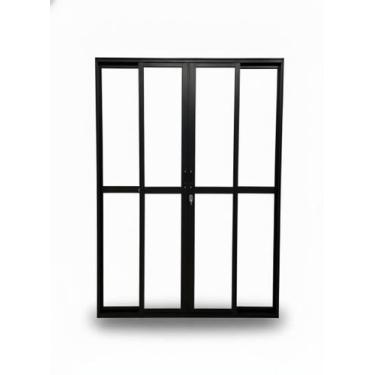Imagem de Porta Sacada 4 Folhas Aluminio Preto Com Fechadura 2,10x2,00 Linha 25 