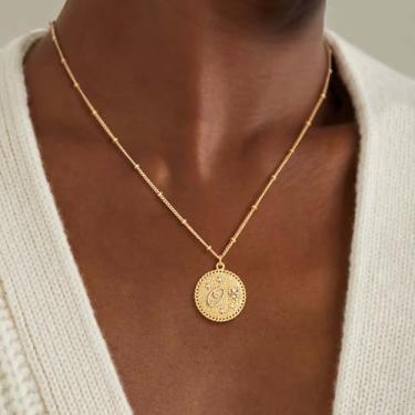 Imagem de Colar feminino com inicial de ouro 14 K, banhado a ouro 14K, alfabeto, rosa, pingente de letra e contas, Medium, Latão, Sem Pedra Preciosa