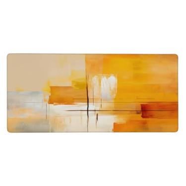 Imagem de Painel de madeira grande pintura laranja mouse pad impermeável computador protetor de mesa tapete antiderrapante base de borracha mousepad para escritório, computador, teclado, laptop e mesa de casa