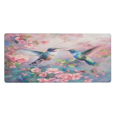 Imagem de Tapete de mouse grande com flores e pássaros pintados à prova d'água para computador estendido tapete protetor de mesa antiderrapante base de borracha para escritório, computador, teclado, laptop e