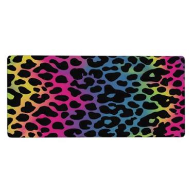 Imagem de Tapete de mouse grande com estampa de leopardo colorido à prova d'água para computador, tapete protetor de mesa estendido com base de borracha antiderrapante para escritório, computador, teclado