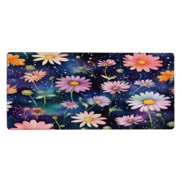 Imagem de Tapete de mouse colorido de nebulosa de margarida grande à prova d'água para computador estendido tapete protetor de mesa antiderrapante base de borracha para escritório, computador, teclado, laptop e