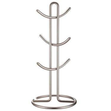 Imagem de LNQKJXIIA Boutiques US Árvore de caneca de ferro industrial com revestimento de níquel, suporte de copo resistente com 6 ganchos artesanais para cozinha, café, bar, organizador de pratos