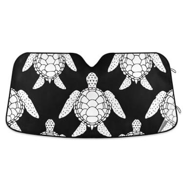 Imagem de Toldo de sol preto com estampa de tartarugas marinhas brancas para para-brisas de carro capa de para-brisa automotiva dobrável personalizada protetor solar floral retrátil L, 144,8 cm x 80 cm