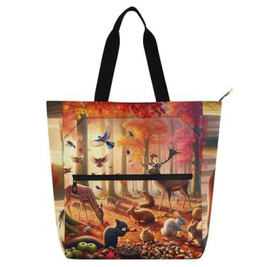 Imagem de GAIGEO Bolsa feminina de tecido de lona de trabalho com animais de outono de cervos para faculdade, escola, carteiro com compartimentos