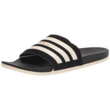 Imagem de adidas Sandália unissex Adilette Comfort Slide para adultos, Núcleo preto/branco maravilha/dourado metálico, 6 Women/5 Men