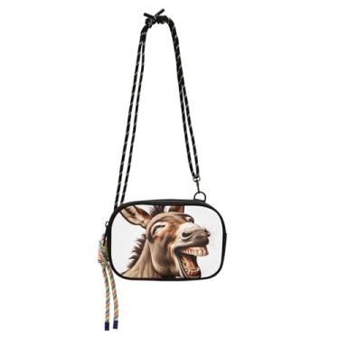 Imagem de TSENQUE Bolsa tiracolo pequena engraçada burro sorrindo para mulheres, bolsa de celular carteira de viagem pequena bolsa de ombro feminina