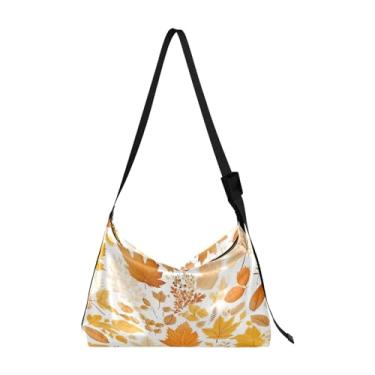 Imagem de Bolsa tiracolo de couro com pintura abstrata dourada e preta branca, bolsas Hobo grandes para mulheres, Folhas de outono-3, One Size