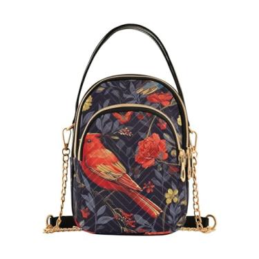 Imagem de Bolsa tiracolo feminina branca com bengala doce de Natal, bolsa transversal pequena com alça, bolsa de ombro transversal para mulheres, Floral vintage com pássaros vermelhos - 4, One Size