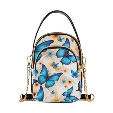 Imagem de GAIGEO Flores em uma bolsa transversal verde claro com alça longa, bolsa de ombro, bolsa transversal para mulheres, Blue Butterflies Are Flying-1, One Size