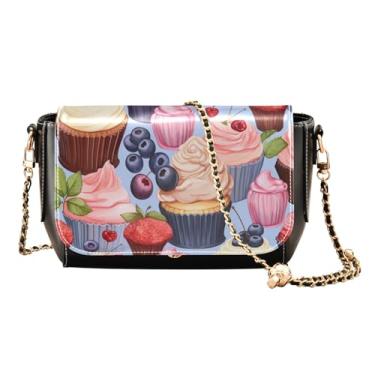 Imagem de GAIGEO Bolsas transversais de couro com design de rosas vermelhas e verdes, bolsa de ombro de couro PU, bolsas de couro transversal para mulheres, Cupcakes deliciosos - 2, One Size