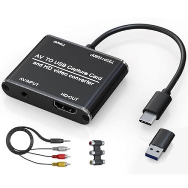 Imagem de Conversor VHS para digital – com função de adaptador RCA para HDMI, dispositivo de captura de vídeo USB, suporta visualização ao vivo HDMI e saída HD, converte VHS, VCR, DVD, PS2 ou Wii para cartão de