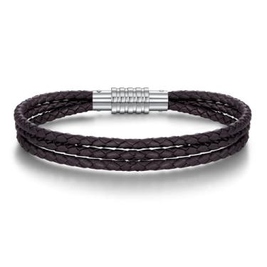 Imagem de GTMJ Pulseira de couro genuíno masculina - fecho de aço inoxidável e - presente para ele, namorado, marido, 9in, Couro, Sem Pedra Preciosa