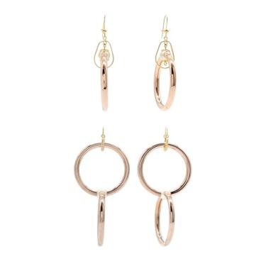 Imagem de 2 pares de brincos modernos banhados a ouro 18 k banhado a ródio feminino, Medium, Metal Plástico, Sem pedra preciosa