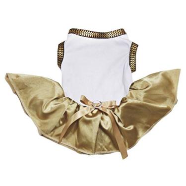 Imagem de Petitebella Vestido liso tutu para cachorro (pequeno, branco dourado)