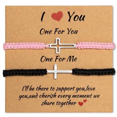 Imagem de ZENLIV 2 pulseiras ajustáveis para casais cruzados para homens e mulheres, pulseiras combinando para casais, corda tecida de alta resistência, pulseiras de amizade de aniversário, dia dos namorados