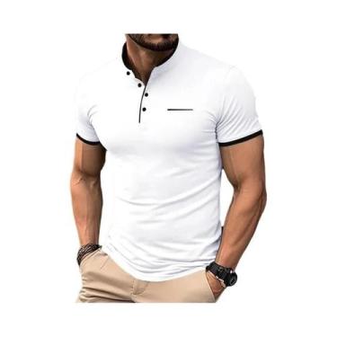 Imagem de Camiseta Casual Masculina De Manga Curta Com Gola Alta Em Cor Sólida, 