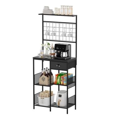 Imagem de Aduanbang Armário de café Farmhouse com gaveta de armazenamento, estação de canto de bancada estendida, mesa de bar para sala de estar, entrada (preto)