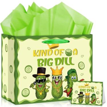 Imagem de Kind of A Big Dill Pickle Saco de presente de aniversário engraçado pickles decoração de festa de pepinos em conserva com papel de embrulho e cartão coroa sacos de lembrancinhas de festa de