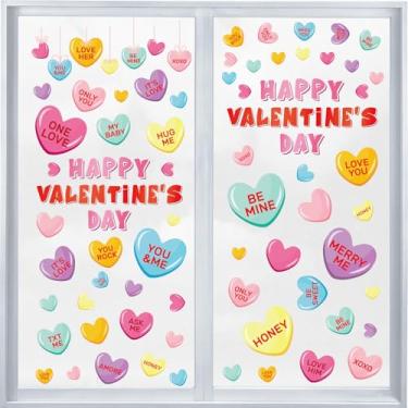 Imagem de Adesivos de janela de dia dos namorados, 9 folhas de adesivos de janela de vidro com corações doces vermelhos e rosa, corações de dia dos namorados, decorações de festa para aniversário de casamento