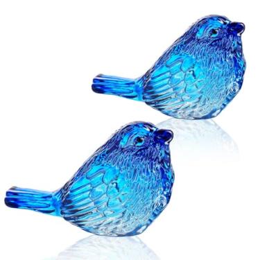 Imagem de H&D HYALINE & DORA Estatueta de pássaro de vidro azul de 7,6 cm em miniatura pássaros de vidro soprado presentes para amantes de pássaros, mulheres, homens, animais, estatuetas colecionáveis para