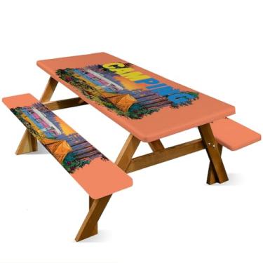 Imagem de Capa de mesa de piquenique de 1,8 m da marca Queen Anna, inclui capa de banco, conjunto de capa de mesa de piquenique de 3 peças, 183 x 76 cm, banco de acampamento ao ar livre e proteção de móveis de
