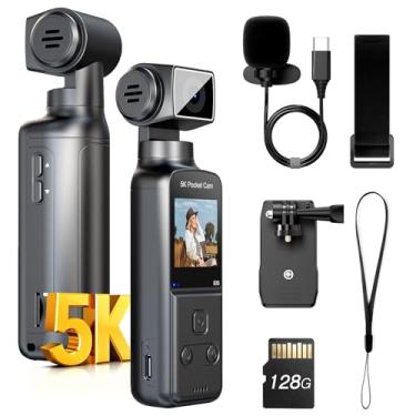 Imagem de BOBLOV Câmera corporal 5K com microfone, câmera vlogging W5, 5K/15FPS e 4K/60FPS com lente rotativa de 270°, suporte externo para microfone, opções de clipe/alça, estabilização EIS para reuniões e uso
