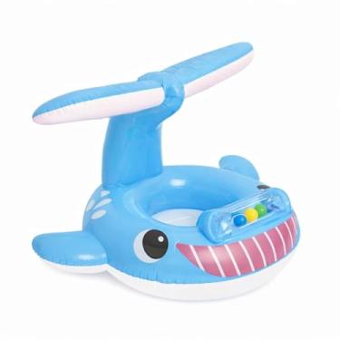 Imagem de Boia Infantil Baleia Azul com Chocalho – Inflável para Bebê e Criança, Estímulo Sensorial, Piscina e Praia, Uso Supervisionado