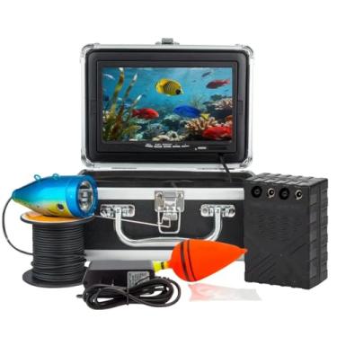 Imagem de Câmera portátil de pesca subaquática, monitor de 17,8 cm, localizador de peixes 1200TVL, câmera à prova d'água — equipada com cabo de 15 m, bateria de grande capacidade, 12 luzes infravermelhas IR