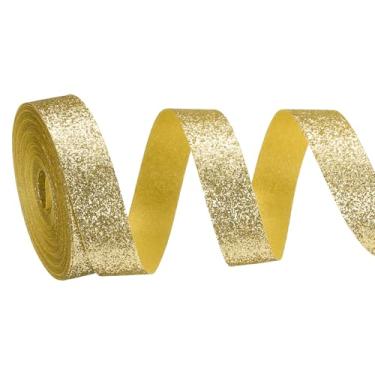 Imagem de PATIKIL Rolo de fita de glitter metálico, rolos de tecido de embrulho de presente de borda única para artesanato, buquê de casamento, festa de casamento, decoração de Natal, ouro