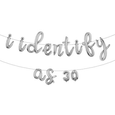 Imagem de Banner divertido de balões com glitter multicolorido, artigos de festa de aniversário, ideias e presentes para adultos de 21, 30, 40, 50, 60, 70, 80 anos (L I IDENTIFY AS 30 prata)