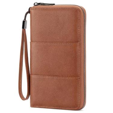 Imagem de LEEXTON Carteira de passaporte de viagem com bloqueio de RFID com zíper, organizador de documentos de viagem para homens e mulheres com alça de pulso, Marrom claro