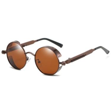 Imagem de Óculos de sol de Steampunk Masculino Design Retrô Redondo Vintage Marrom UV400