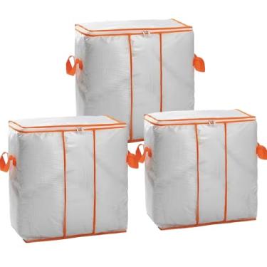 Imagem de Maymooner Pacote com 3 sacos de armazenamento de armário de 55 L, recipientes de armazenamento de roupas dobráveis à prova de umidade com alças transparentes para organizar quarto, roupa de cama