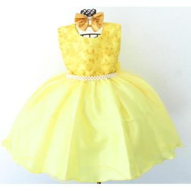 Imagem de Vestido Infantil Amarelo Casamento Formatura Luxo E Tiara - Pingo De G
