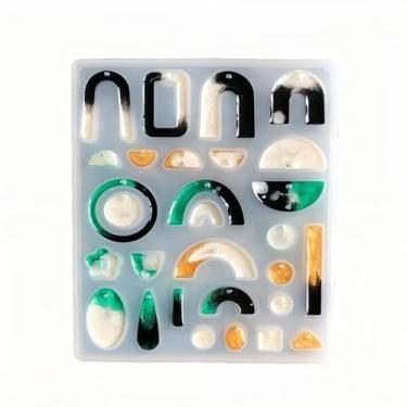 Imagem de 2 moldes de silicone com pingente de padrão geométrico, moldes de design semicircular de círculo branco para brincos faça-você-mesmo, colar, joias e porta-chaves, decoração de esculturas domésticas