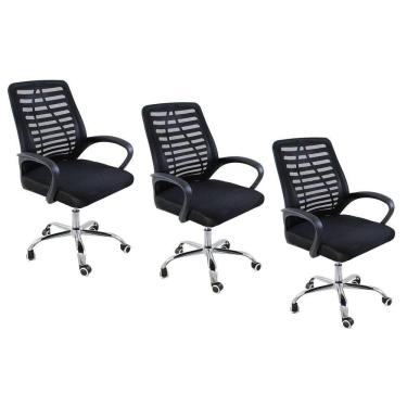 Imagem de Kit 3 Cadeiras de Escritorio Esteirinha Mesh Ergonomica - Preto