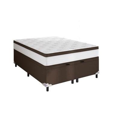 Imagem de Cama Box Baú Queen Size Portobel Noah Ortopédico com Molas Ensacadas, EPS e Revestimento em Poliéster 70x158x198cm - Branco/Marrom