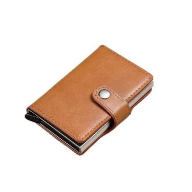 Imagem de Carteira feminina de couro genuíno com dobra dupla/tripla - Suporte minimalista para cartão de crédito com bloqueio de RFID e bolso para moedas, Damasco, Casual