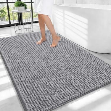 Imagem de OLANLY Tapetes de banheiro espessos 102 x 81 cm, tapetes de banho de chenille absorventes extramacios, suporte de borracha, lavar a seco na máquina, tapetes de banho para piso de banheiro, banheira e