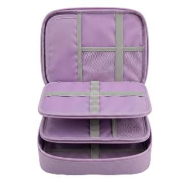 Imagem de Estojo Escolar Box 72 Pens Nylon com Alça – Organizador Jumbo Grande com Divisória e Elásticos – Capacidade até 100 Lápis – Menino e Menina (Lilás)