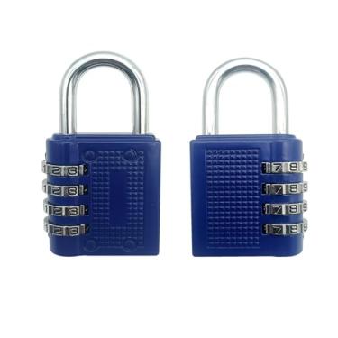 Imagem de Cadeado de combinação de 4 dígitos, fechaduras de segurança azuis à prova d'água para armários de academia, portas, caixas de ferramentas, pacote com 2