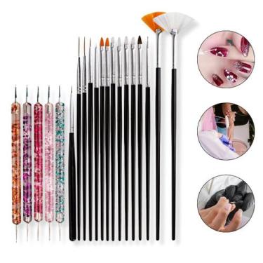 Imagem de Kit 15 Pincéis 5 Boleadores Duas Pontas Decoração de Unhas Manicure Na