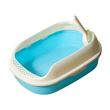 Imagem de ShengQuanHao Caixa de Areia Alta para Gatos, Caixa de Areia, Tipo Cama Aberta, Banheiro Semi-fechado para Gatinhos, Azul