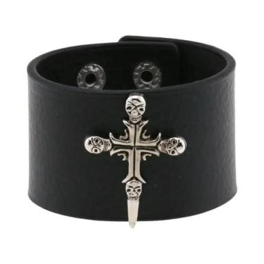 Imagem de Pulseira Unissex De Couro PU Punk Rock Hip Hop Com Caveira, Coração, C