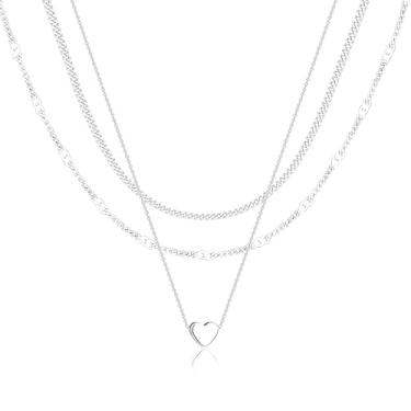 Imagem de Poxtex Colares femininos de ouro em camadas, empilháveis, delicados, banhados a ouro 14 K, corrente com pingente de clipe de papel, colar gargantilha com pingente de corrente e laço de cruz de