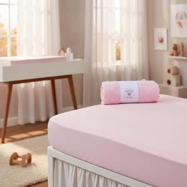 Imagem de Kit 3 Lençóis Avulsos de Malha 100% Algodão com Elástico para Berço Americano, Hipoalergênico, 160x98x12cm, Liso (Rosa)