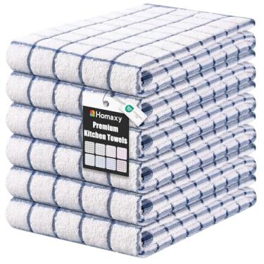 Imagem de Homaxy Toalhas de cozinha premium (40,6 cm x 71,1 cm, pacote com 6), panos de prato grandes de algodão fiado anel, toalhas de mão de cozinha macias super absorventes, conjunto de toalhas de chá de